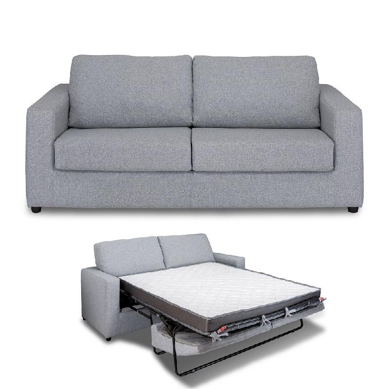Canapé convertible PRIMO - Ouverture express 140 cm - Dossier moelleux - Matelas 14 cm - Tweed gris clair_5