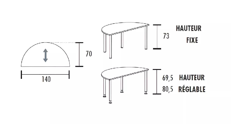 Table polyvalente demi-ronde hauteur fixe ou réglable en hauteur So Granada_5