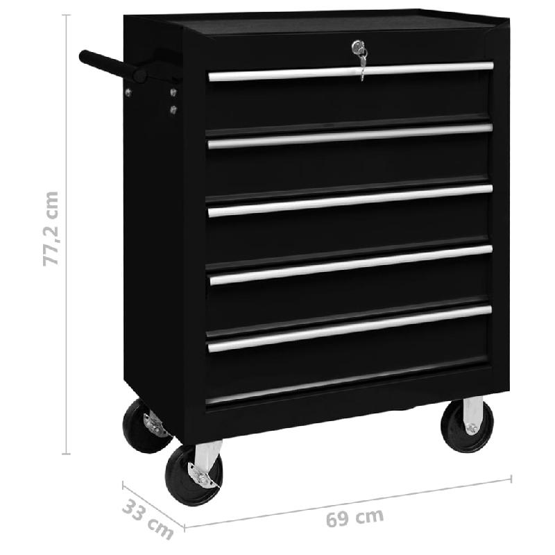 Vidaxl chariot à outils d'atelier avec 5 tiroirs noir 147172_5