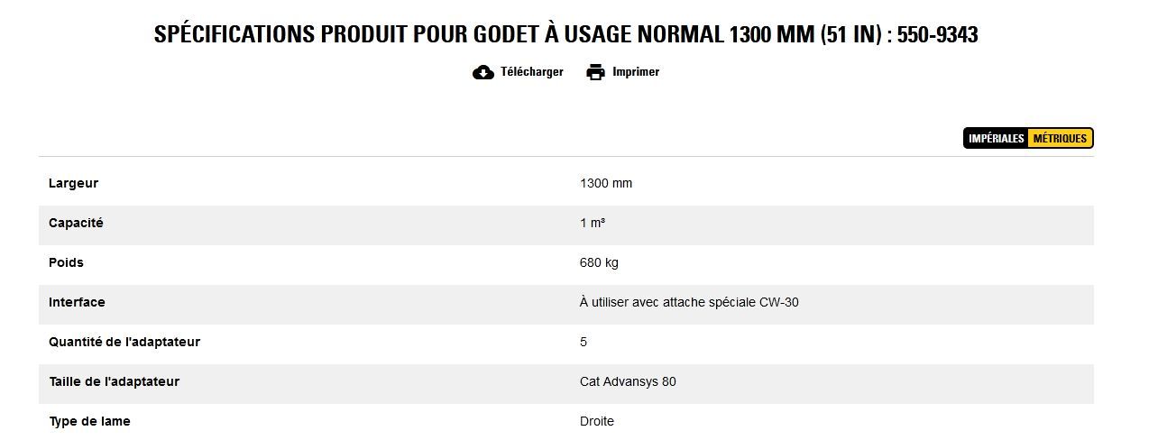 550-9343 godet d'excavation à usage normal - caterpillar finance france - 1300 mm (51 in) - capacité 1 m³_5