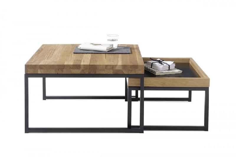Table basse gigognes LUCON - Chêne massif FSC - Pieds en acier noir epoxy - Design contemporain_5