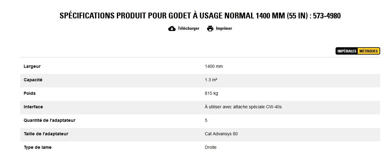 573-4980 godet d'excavation à usage normal - caterpillar finance france - 1400 mm (55 in) - capacité 1.3 m³_5