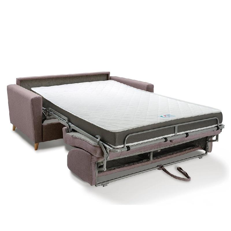 Canapé convertible express VIRGOLA - Matelas 16 cm - Sommier à lattes 140 cm - Tissu tweed taupe - Design scandinave_5
