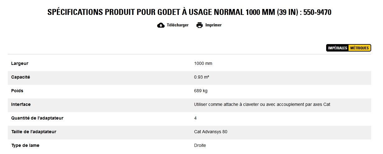 550-9470 godet d'excavation à usage normal - caterpillar finance france - 1000 mm (39 in) - capacité 0.93 m³_5