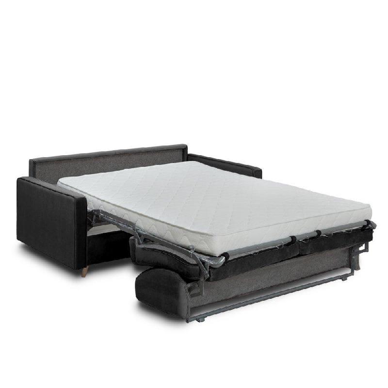 Canapé convertible express MINNEAPOLIS - Matelas 140cm comfort BULTEX® 12cm - Sommier lattes bois RENATONISI - Velours gris foncé_5