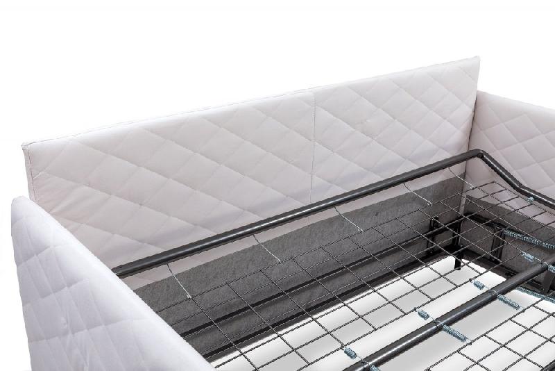 Canapé convertible express UTOPIA - 140 cm - Matelas Memory 20 cm - Velours blanc nacré - Finition matelassée_5