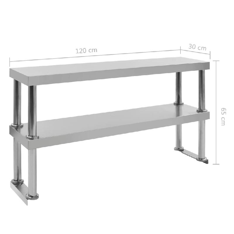 Vidaxl étagère de table de travail 2 niveaux 120x30x65 cm inox 51193_5