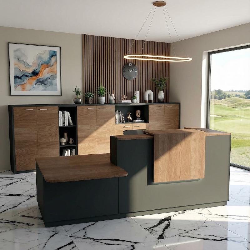 Comptoir d'accueil bi-colore avec PMR Delta et réhausse - Gauche, Noir, Non, 282, Acacia foncé_5