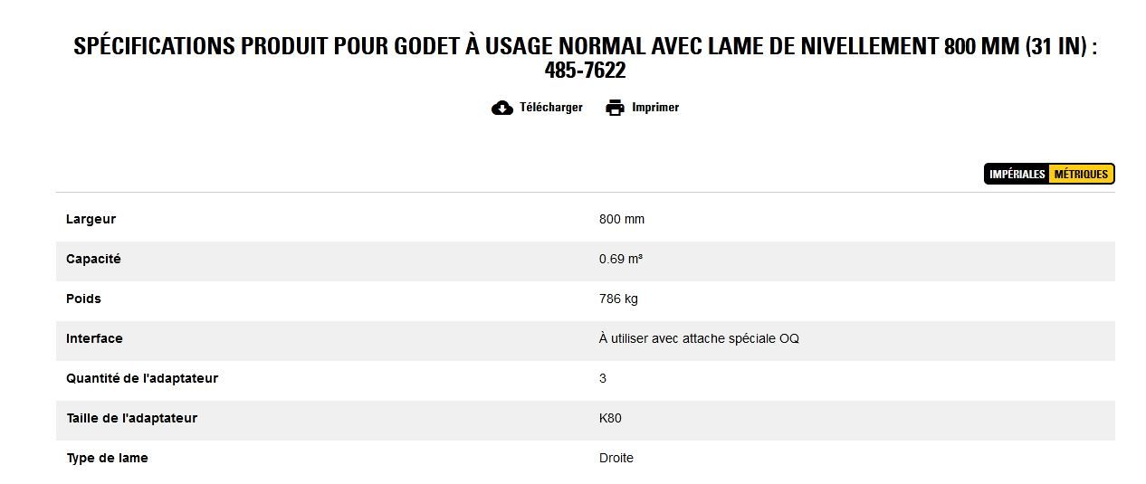 485-7622 godet d'excavation à usage normal avec lame de nivellement - caterpillar finance france - 800 mm (31 in) - poids 786 kg_5