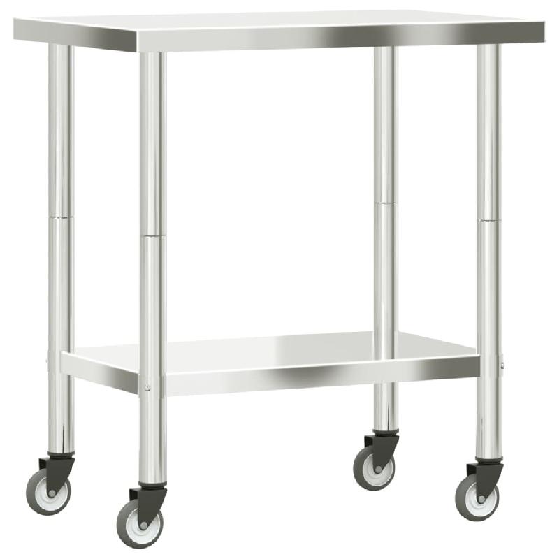 Vidaxl table de travail de cuisine avec roues 82,5x55x85 cm inox 376463_5