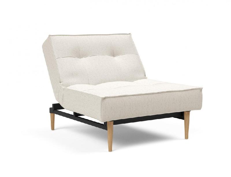 Innovation Living - Fauteuil Splitback Styletto convertible lit 90x115 cm - Pieds chêne naturel - Tissu bouclé Off White_5