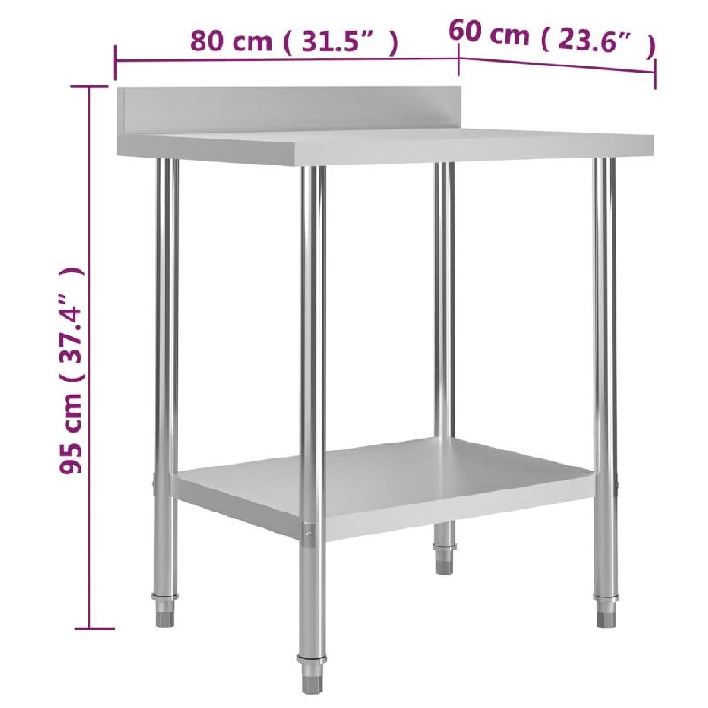 Vidaxl table de travail de cuisine avec dosseret 80x60x93 cm inox 51187_5