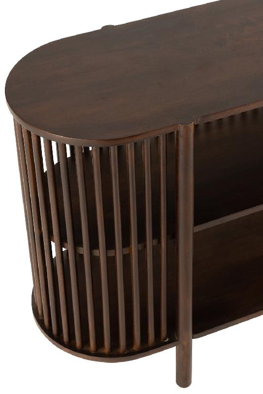 Buffet GADRA - bois de manguier marron foncé avec façade en grillage et 2 étagères - L160 x H75 x P38 cm_5