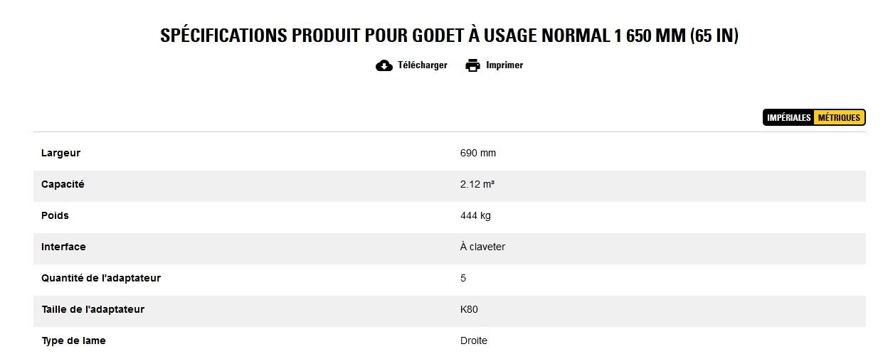 Godet d'excavation à usage normal - caterpillar finance france - 1 650 mm (65 in) - poids 444 kg_5