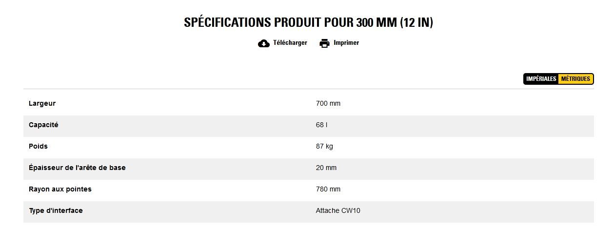 Godet d'excavation-mini-pelle - caterpillar finance france - 300 mm (12 in) - poids 87 kg_5