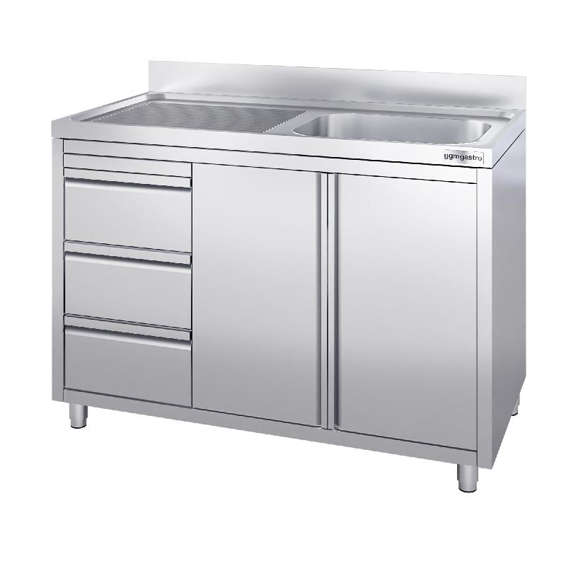 Plonge inox 1 bac à droite et égouttoir sur placard avec 3 tiroirs - 1200 x 600 mm_5