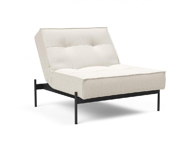 Innovation Living - Fauteuil design Splitback convertible lit 90x115 cm - Bouclé Off White - Pieds acier noir mat_5
