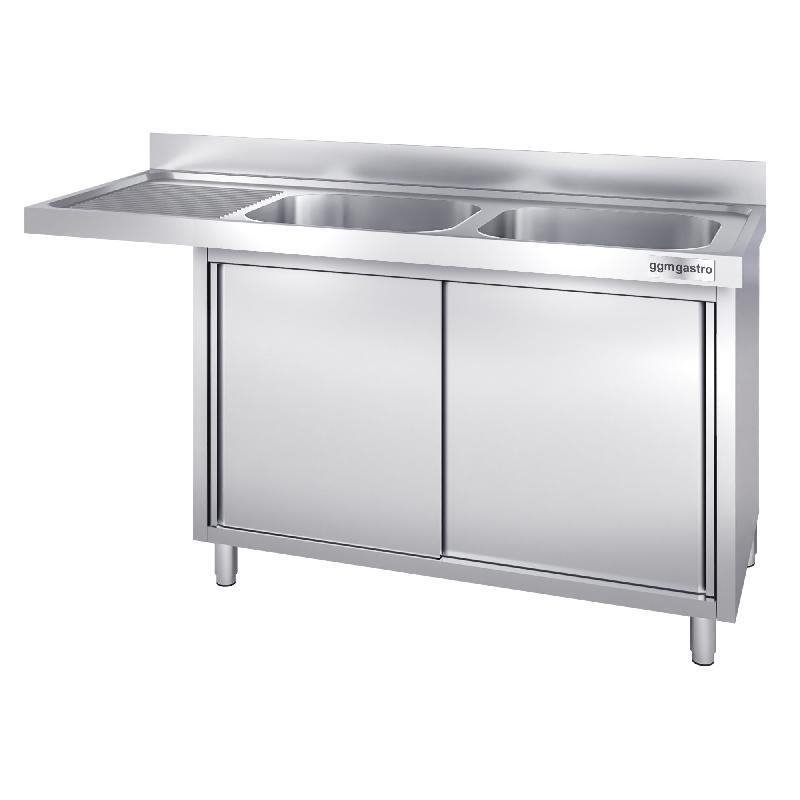 Plonge Inox 2 bacs sur placard avec passage lave-vaisselle - P 700 - GGM - 1800 mm bac à droite_5