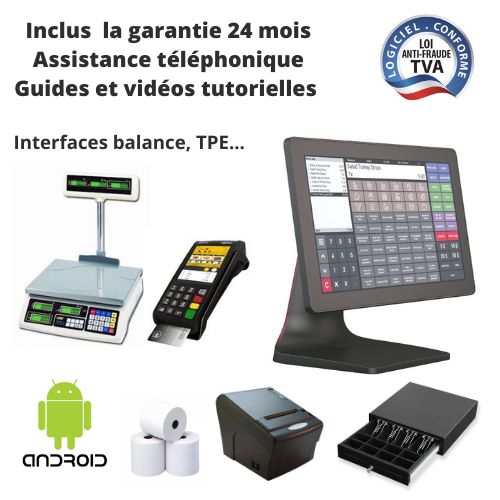 Caisse enregistreuse tactile android haut de gamme 15 pouces, sans abonnement obligatoire pour les restaurants, boucheries, pressings, boulangeries -  jv touch 15_5