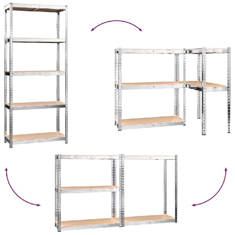 Vidaxl étagères à 5 niveaux 4 pcs argenté acier et bois d'ingénierie 3154156_5