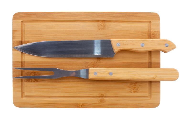 Set pour découper la viande - planche en bambou, fourchette et couteau en acier inoxydable_5