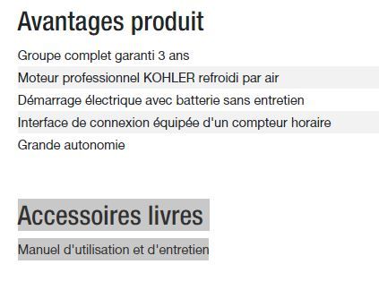 Groupe électrogène Diesel 15000 TA XL Export - Kohler - Puissance max 10 kW - 12,50 kVA - 400V_5