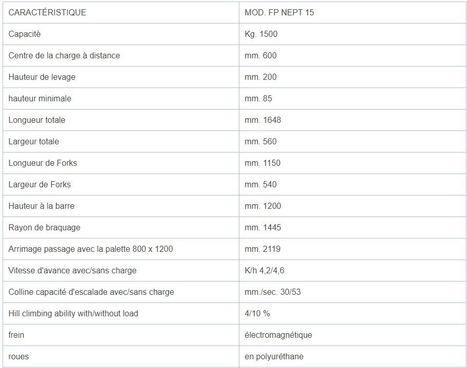 FP NEPT 15 - Transpalette électrique - Fer Plast - batterie - capacité 1500 kg - rouleaux doubles en polyuréthane_5