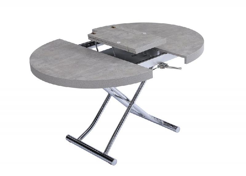 Table transformable avec système d'ouverture à l'italienne et finition béton