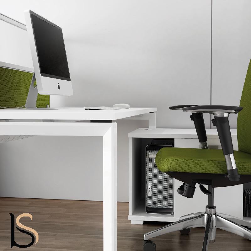 Bureau bench 2 personnes Star avec meubles de rangement - Mobel Linea. - Blanc Pastel, 160_5