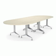 Table de réunion NET, plateau abattant avec retour - Mobel Linea - Blanc, Acacia clair, Gauche_5