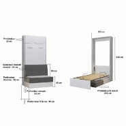 Armoire lit escamotable Dynamo Sofa - canapé intégré - blanc et tissu gris - couchage 90x200 cm_5