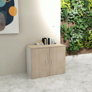 Armoire basse à portes battantes - Mobel Linea - 100, Gris aluminium, Acacia clair_5