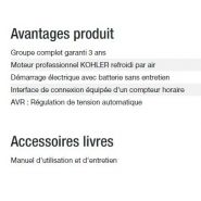 Générateur électrique Diesel avec puissance max 15,20 kW et 19 kVA