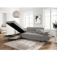Canapé d'angle méridienne gauche RINO convertible gris clair avec coffre et pieds laqués noirs_5