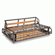 Canapé convertible express ODACIO - Sommier à lattes 140x197cm - Matelas 16cm - Têtières réglables - Pieds dorés - Velours gris_5