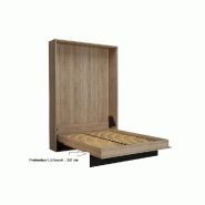 Composition lit escamotable style industriel KEY bi-ton chêne et noir mat - 140x200 cm - L255 x P42 x H219,1 cm avec colonnes de rangement_5