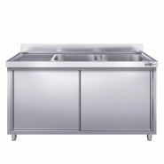 Plonge inox 2 bacs et égouttoir sur placard - P 700 mm -_5