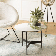 Table basse ronde DILA - Plateau effet marbre 50 cm - Design tendance et robuste_5