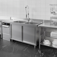Plonge Inox 2 bacs sur placard avec passage lave-vaisselle - P 700 - GGM - 2000 mm bac à droite_5