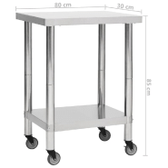 Vidaxl table de travail de cuisine avec roues 80x30x85 cm inox 51634_5