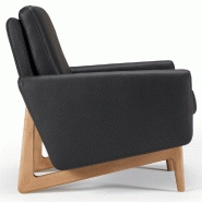 Fauteuil design scandinave EGSMARK - piétement en chêne - revêtement cuir noir - 86x76x76 cm_5