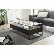 Table basse design Edmonton 120 cm - noir mat, plateau en verre trempé, piètement métal noir, 2 tiroirs_5
