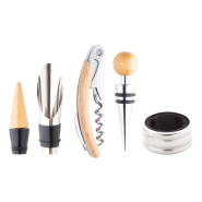 Set à vin - avec tire-bouchon, bouchon, stop-gouttes et bec verseur - boîte en bambou avec compartiment pour bouteille_5