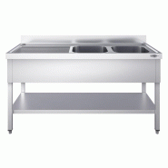 Plonge inox 2 bacs avec égouttoir et étagère - P 700 mm -_5