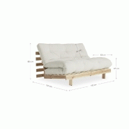 Canapé convertible futon ROOTS - Pin naturel - Tissu beige - Couchage 140 x 200 cm_5