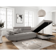 Canapé d'angle RINO - méridienne droite avec coffre - convertible - gris clair - pieds laqués noirs - 3 têtières réglables_5