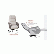 Fauteuil relax électrique ZILIA - Bi-moteur, tissu gris clair/gris foncé, piètement étoile métal noir - Pivotant 360°_5