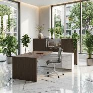 Bureau d'angle T45 avec caisson - Quadrifoglio. - 220, Droite, Eucalyptus et blanc_5