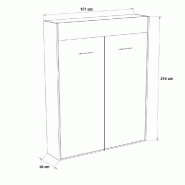 Composition lit escamotable blanc mat Dynamo Sofa - canapé gris - couchage 140 x 200 cm - 2 colonnes rangement + angle_5