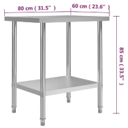 Vidaxl table de travail de cuisine 80x60x85 cm acier inoxydable 51186_5